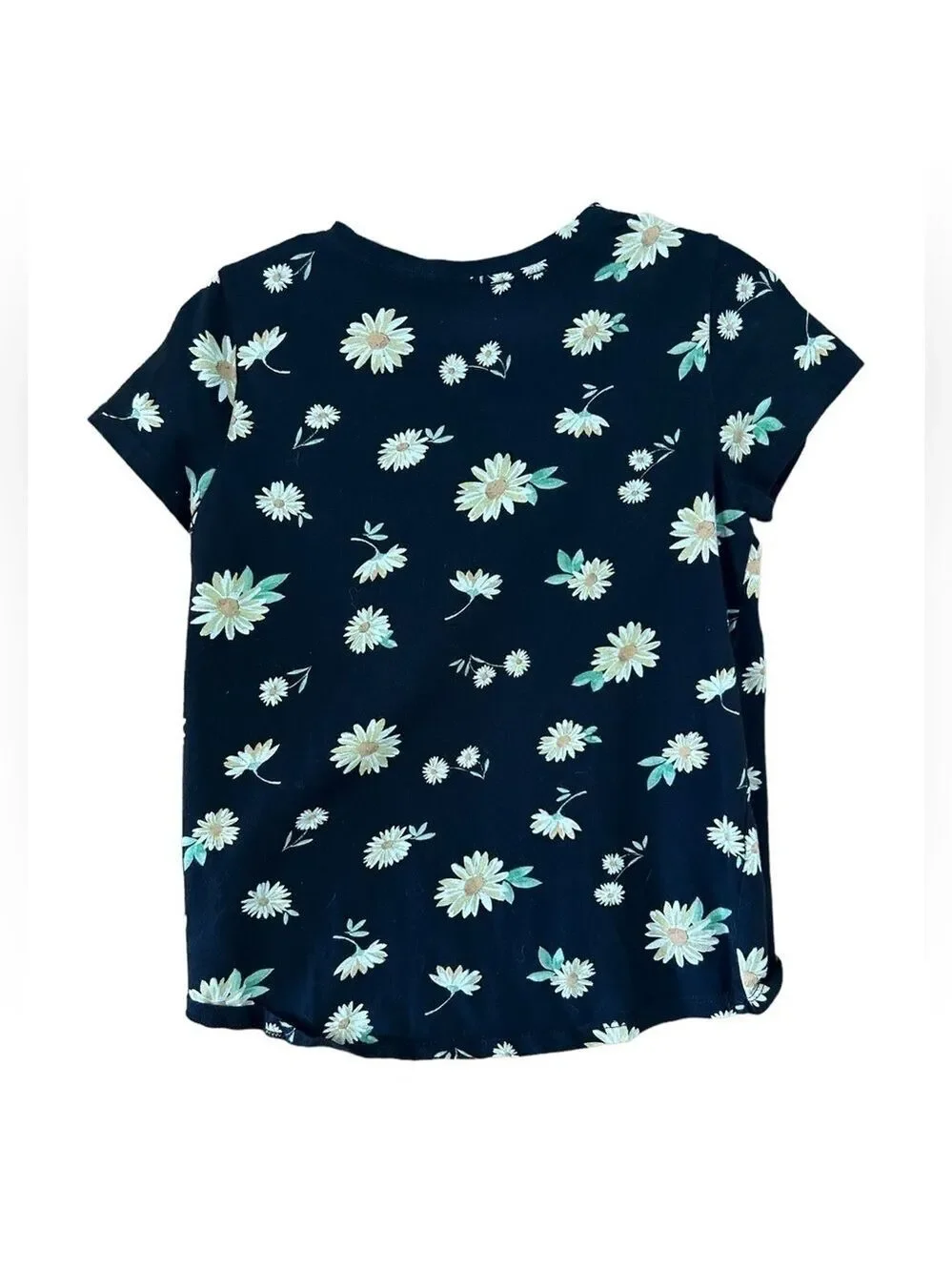 Old Navy Daisy Black Short Sleeve Tee Girl's Size XL